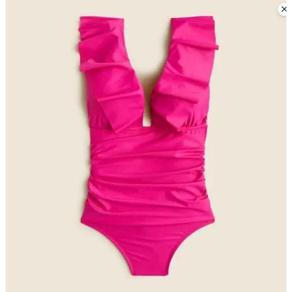 J. Crew Pink Ruffle One Piece Swimsuit NWT Size 14 - Picture 1 of 10